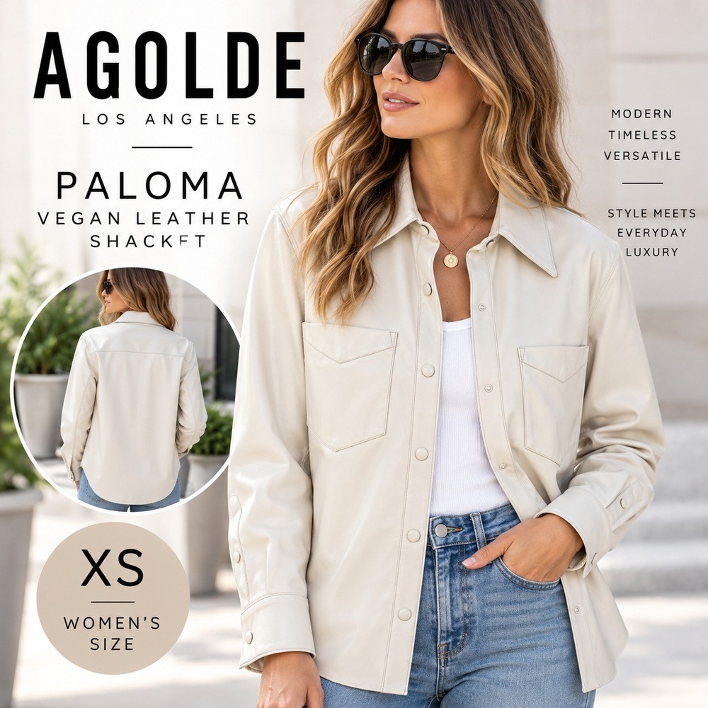 AGOLDE Paloma Vegan Leather Shirt Women XS Cream Snap Front Shacket Western Edgy